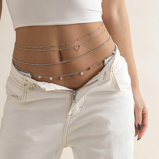 multi-layer tassel sequins metal chain waist - XD21