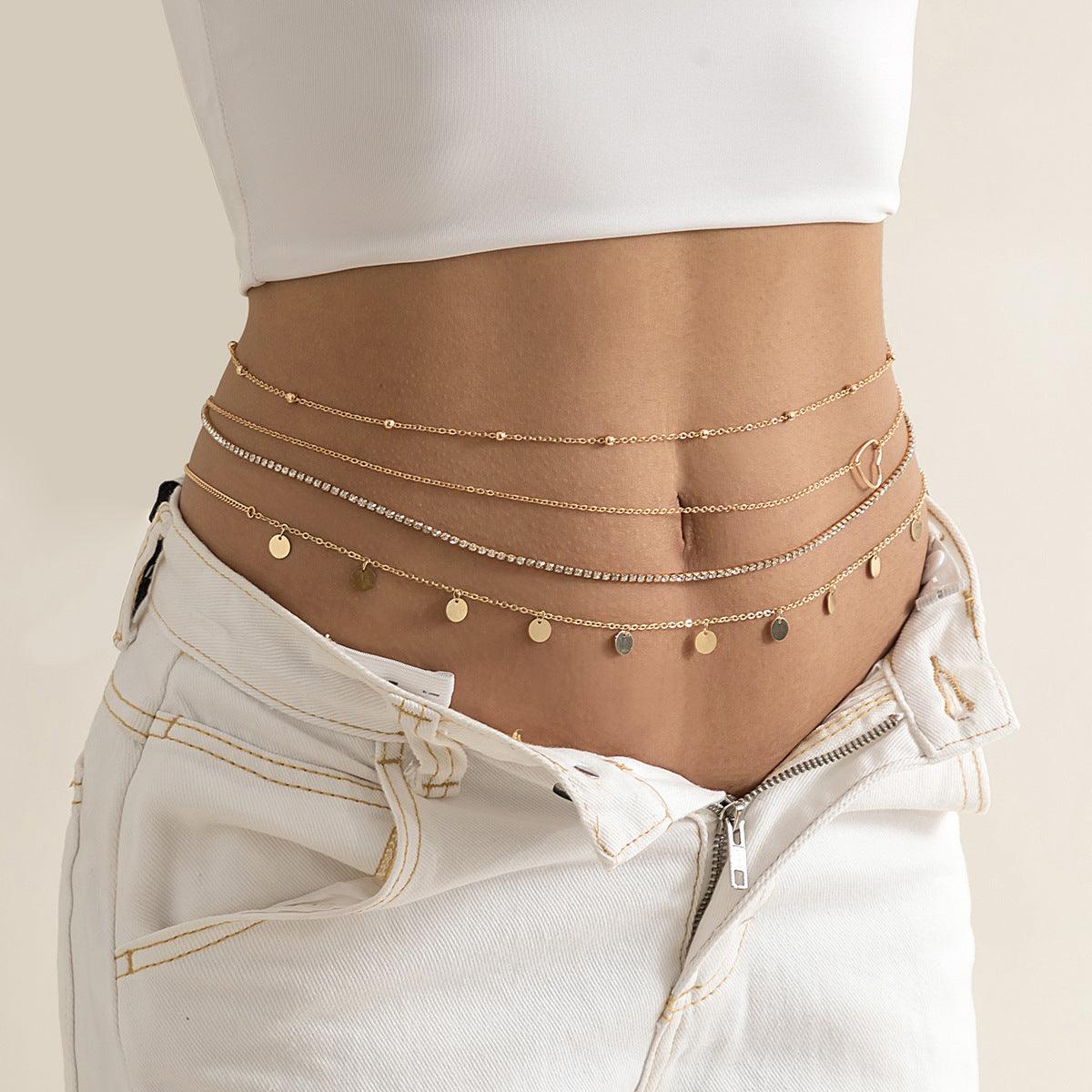 multi-layer tassel sequins metal chain waist - XD21