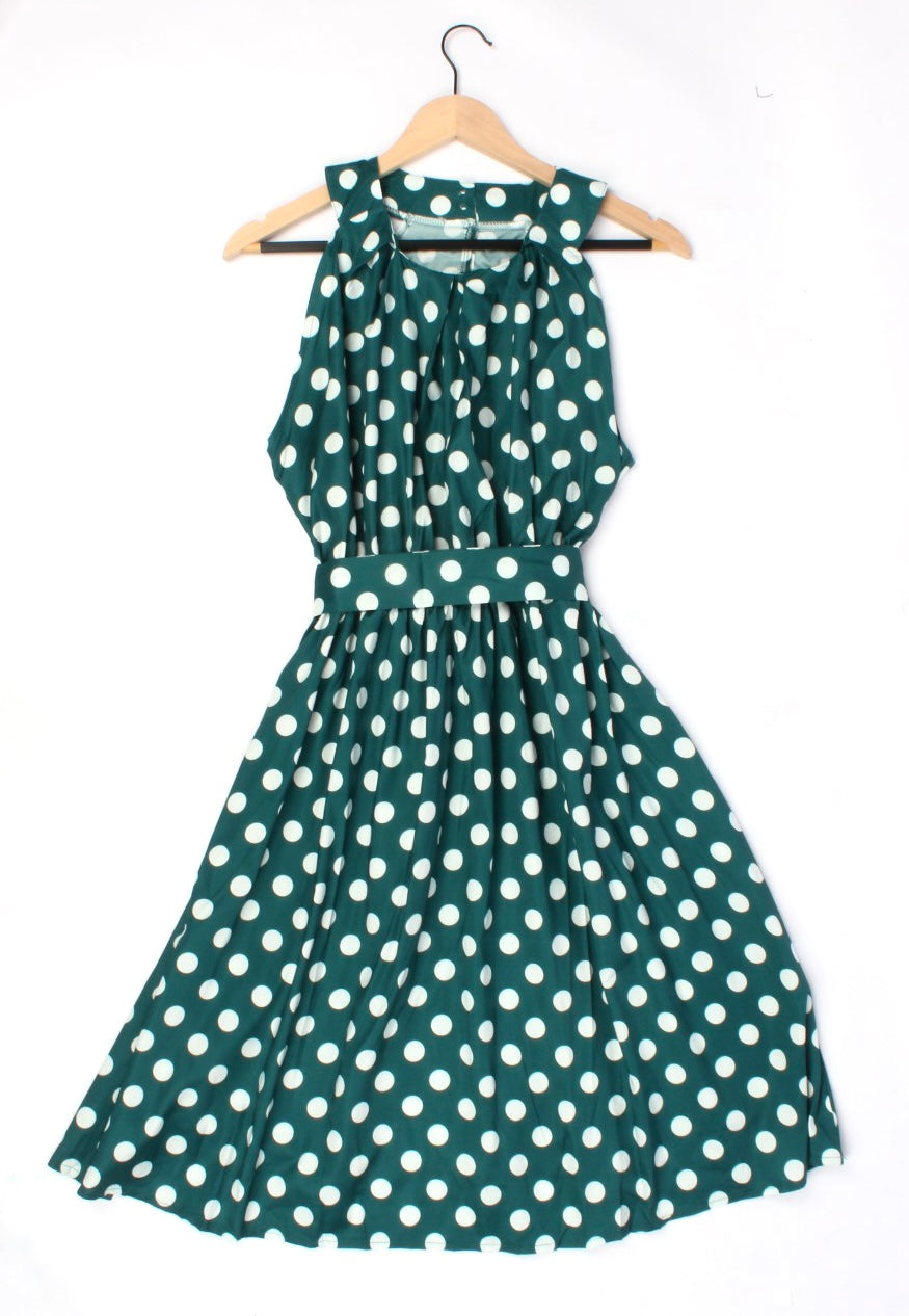 Polka Dot Sleeveless Pleated Dress XD21