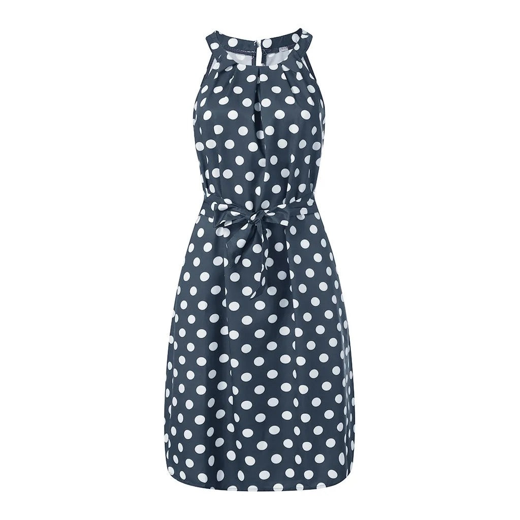 Polka Dot Sleeveless Pleated Dress XD21