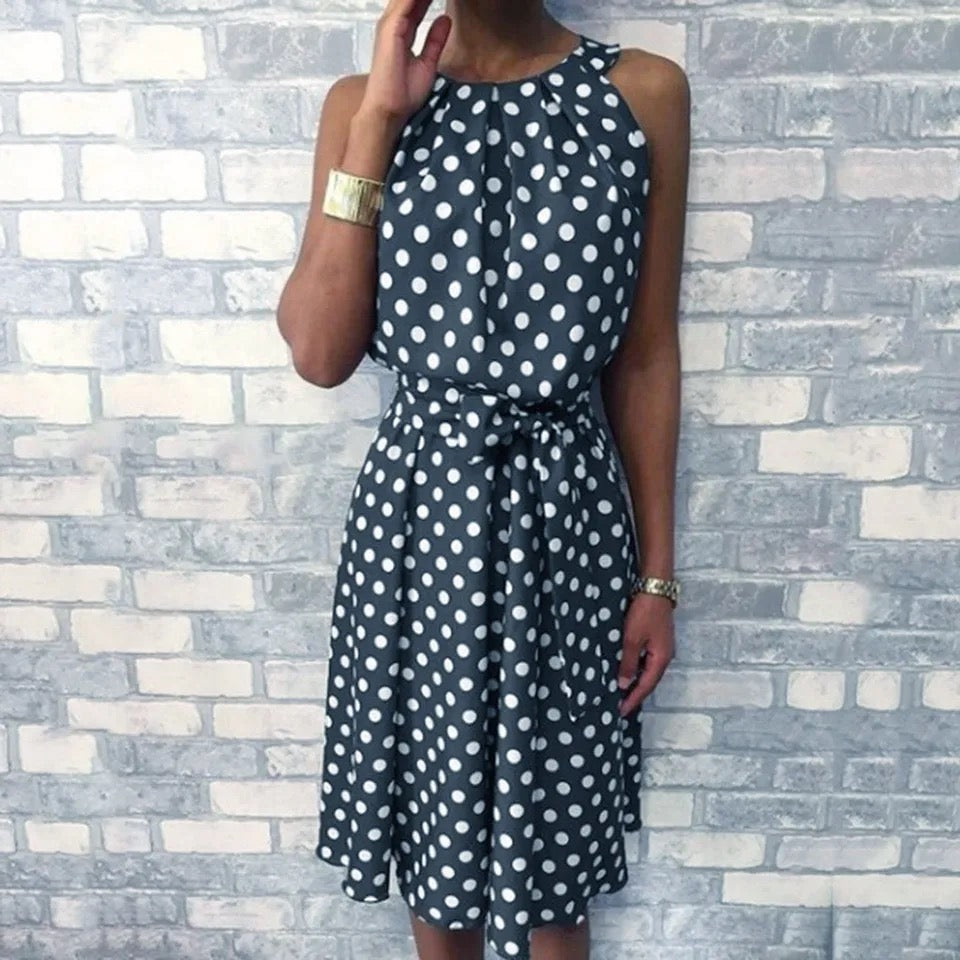 Polka Dot Sleeveless Pleated Dress XD21