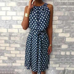 Polka Dot Sleeveless Pleated Dress XD21