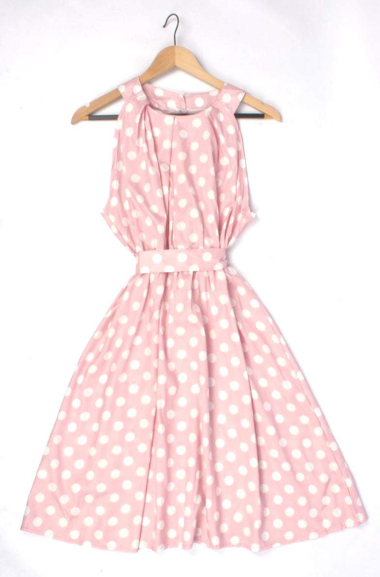 Polka Dot Sleeveless Pleated Dress XD21