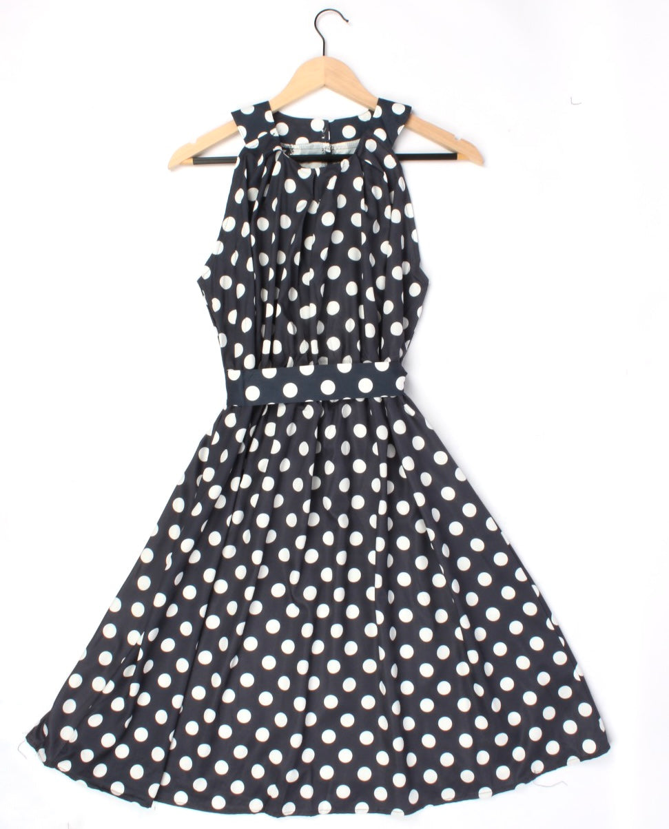 Polka Dot Sleeveless Pleated Dress XD21