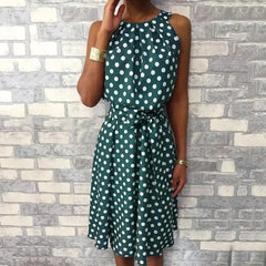 Polka Dot Sleeveless Pleated Dress XD21