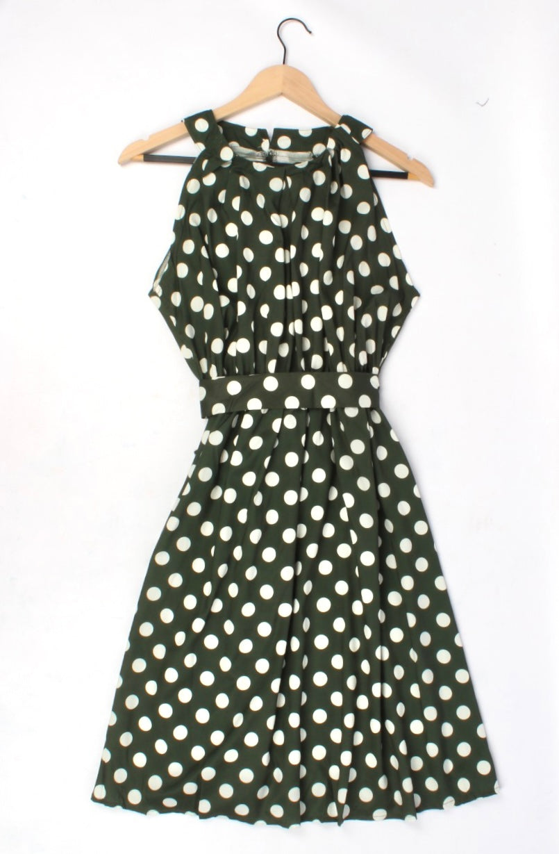 Polka Dot Sleeveless Pleated Dress XD21