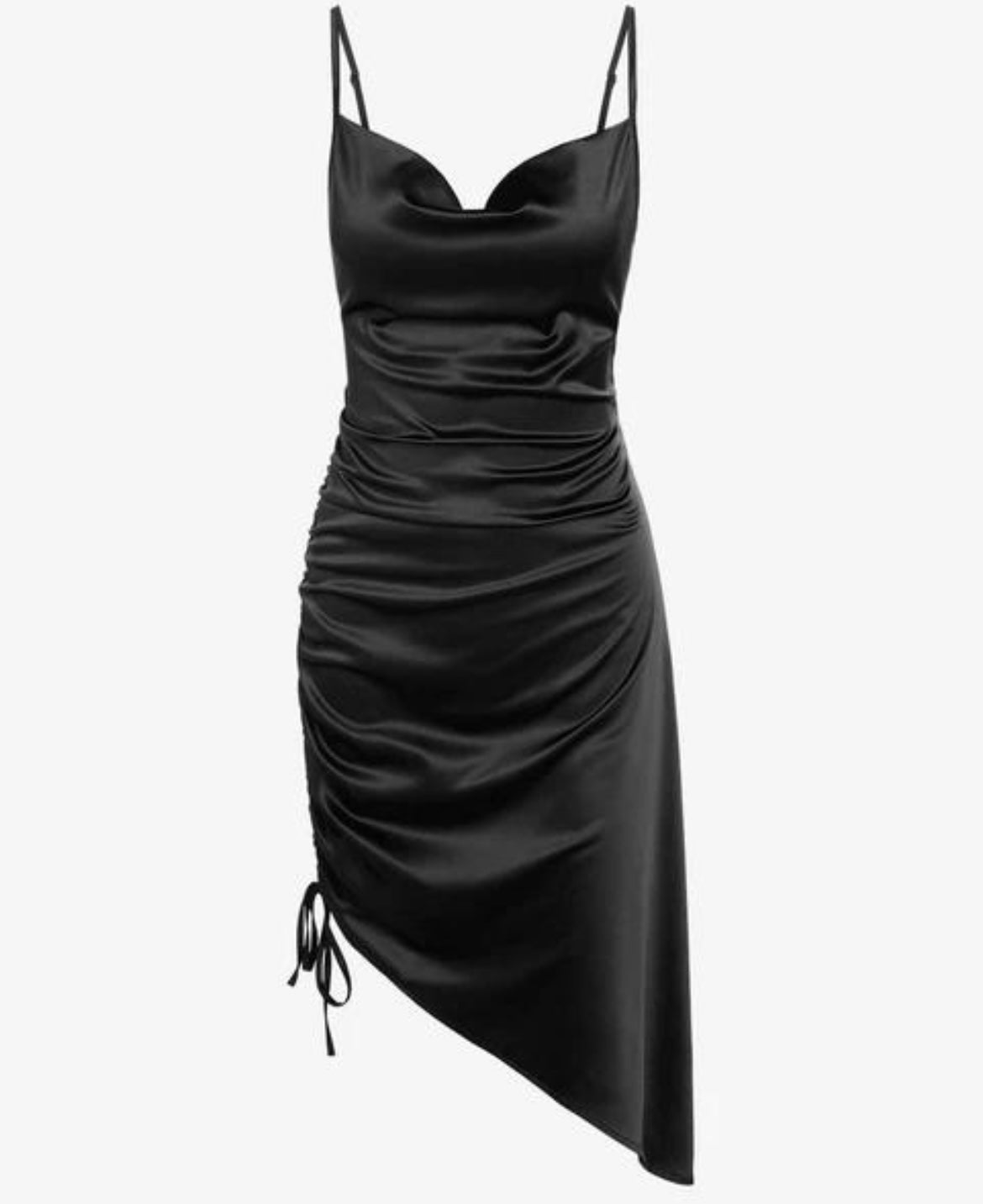 Slanted Satin Spaghetti Straps Cowl Neck XD21