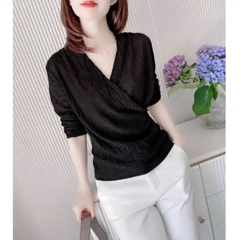 Solid Sweater 3/4 Sleeve Blouse XD21