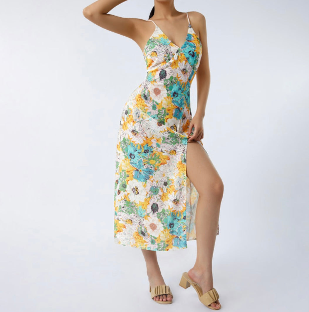 Spaghetti Strap Midi Summer Printed Dress XD21