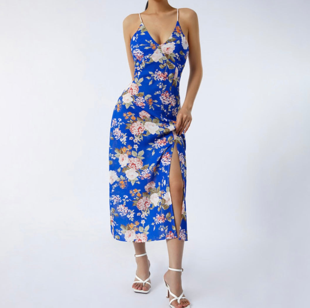 Spaghetti Strap Midi Summer Printed Dress XD21