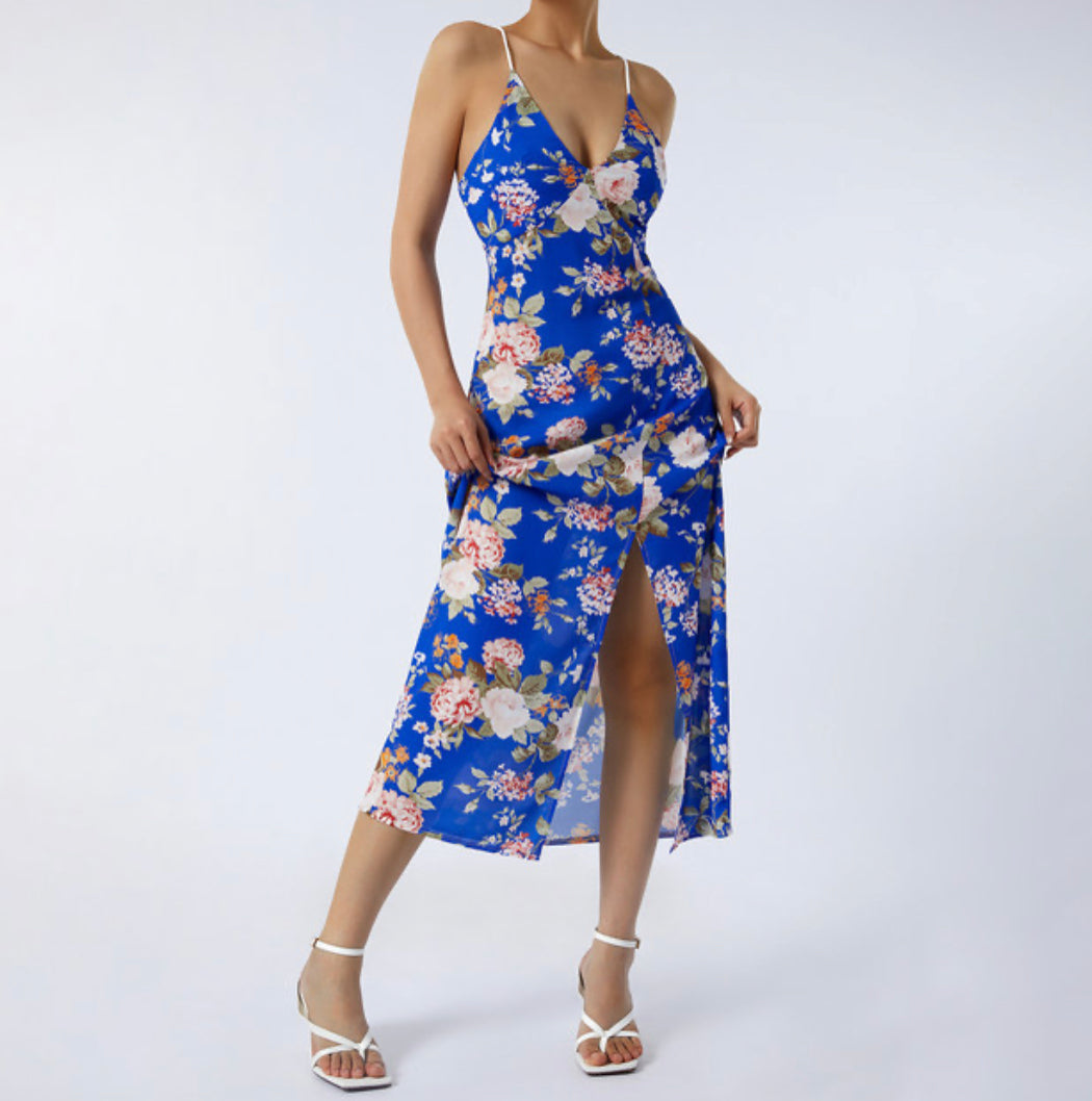 Spaghetti Strap Midi Summer Printed Dress XD21