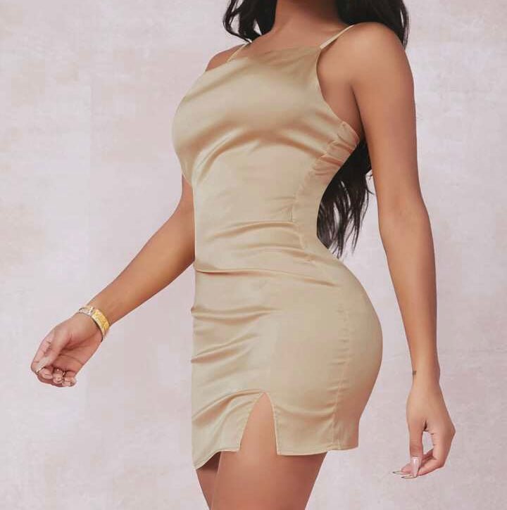 Split Detail Satin Cami Mini Bodycon Dress XD21