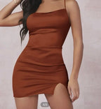Split Detail Satin Cami Mini Bodycon Dress XD21