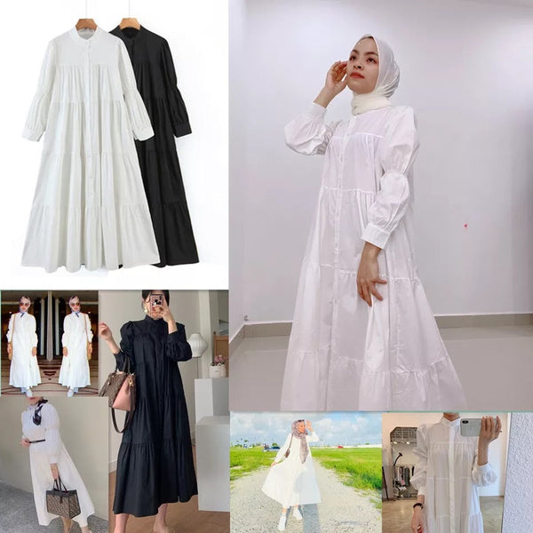 Loose Ruffled Bubble Sleeve Shirt Dress