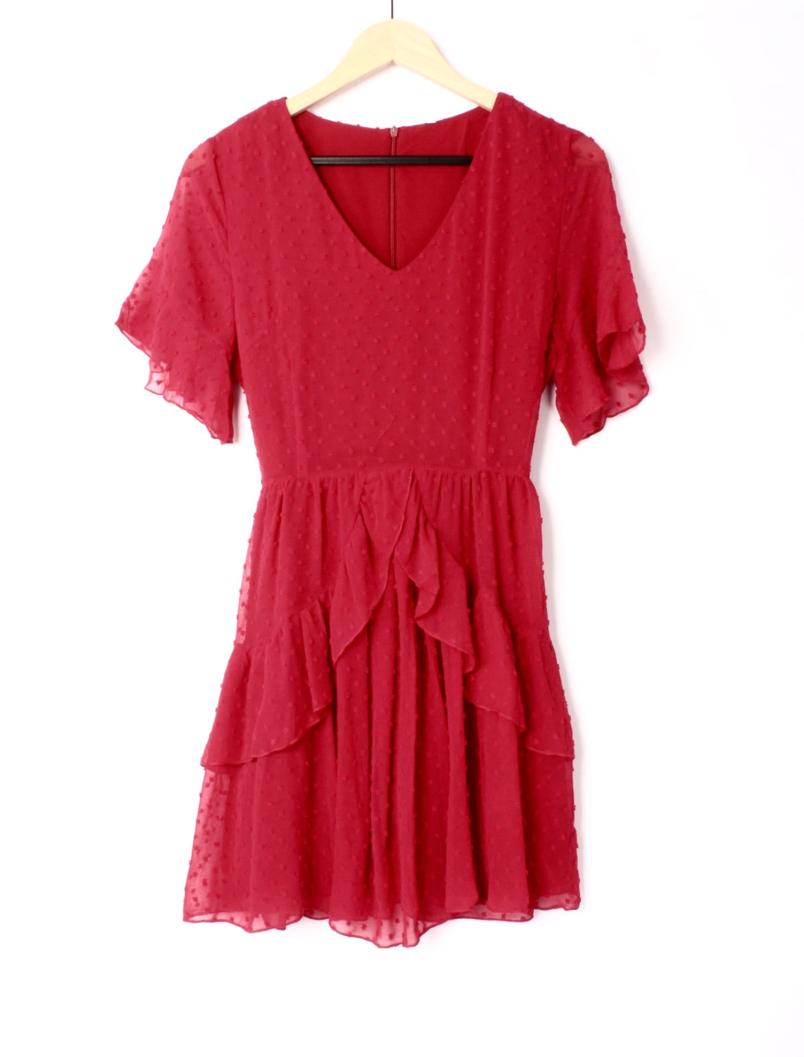 Swiss Dot Belted Layered Hem Chiffon Dress XD21